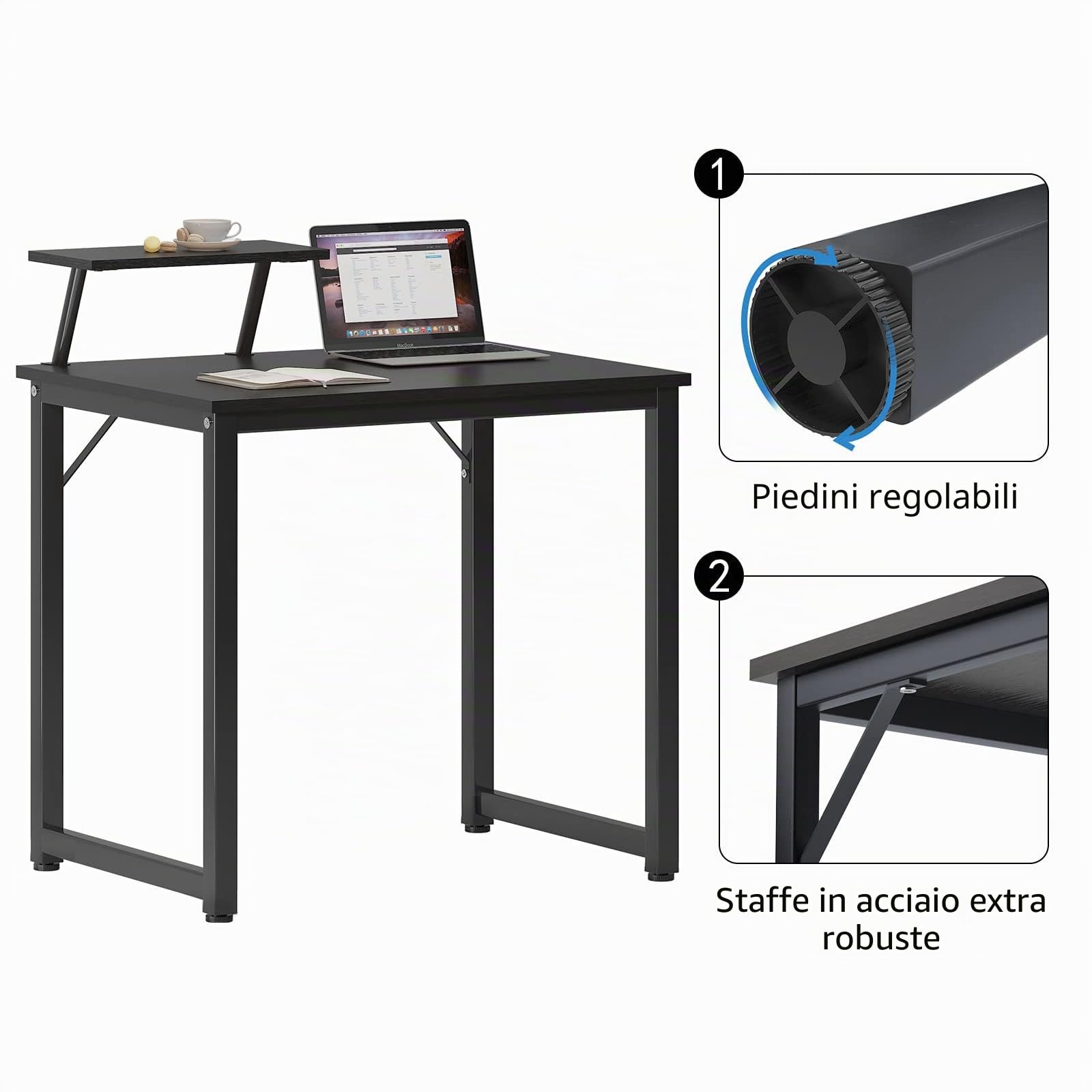 Sogesfurniture Scrivania Compatta per Computer PC Laptop 80x40 cm, Postazione di Lavoro Ufficio, Tavolo Riunioni, Nero BHEU-JK80-BK