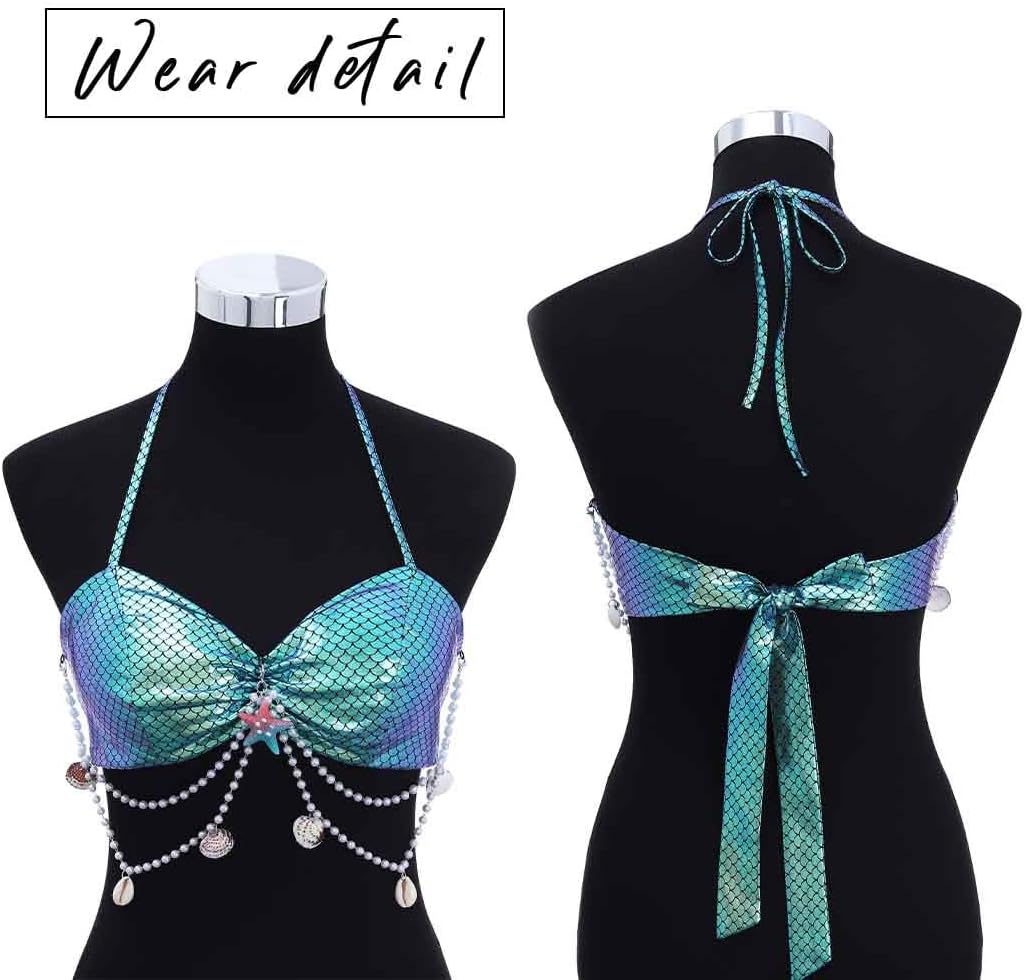 Yonamix Mermaid Shell Bra Bikini Top Costume for Women | Green Mermaid Bikini Bra Tops for Festival Cosplay Party Halloween