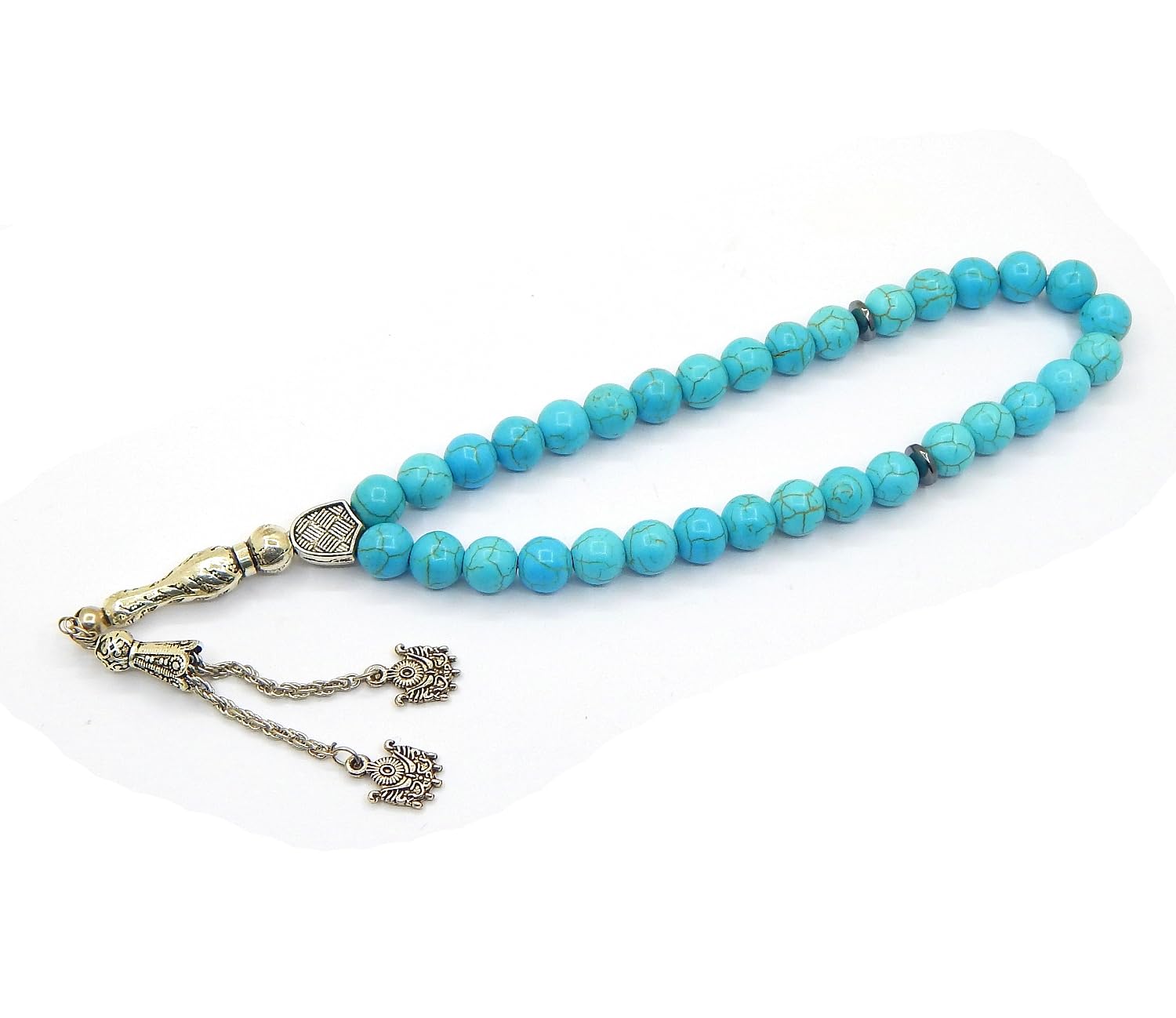 Łańcuszek modlitewny Tesbih Tasbih Tespih Misbaha Subha 33, 10 mm muzułmański różaniec islamski z turkusem kamieniem szlachetnym czarne perły biżuteria, bransoletki, akcesoria kultowe