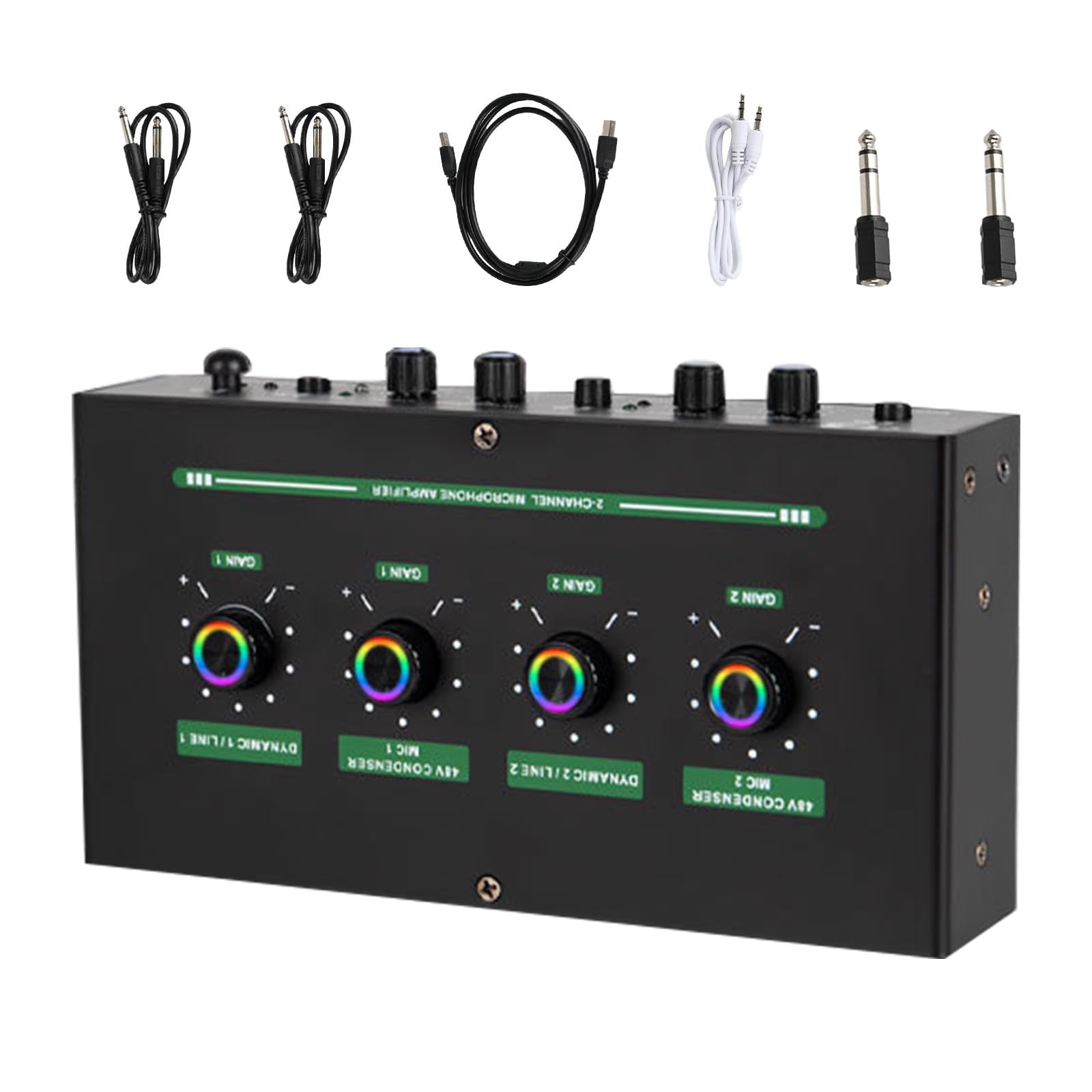 Amosfun 2 kanal USB Mikrofonverstärker mit Hallmischer für Karaoke Heimstudio und Podcast Benutzerfreundliche Bedienung Kunststoff und Metall Schwarzes Kabelset Inklusive
