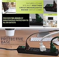 Vista 7 de Go Green Power Inc. GG-16103MINBK - Protector de sobretensiones de 6 tomas, color negro