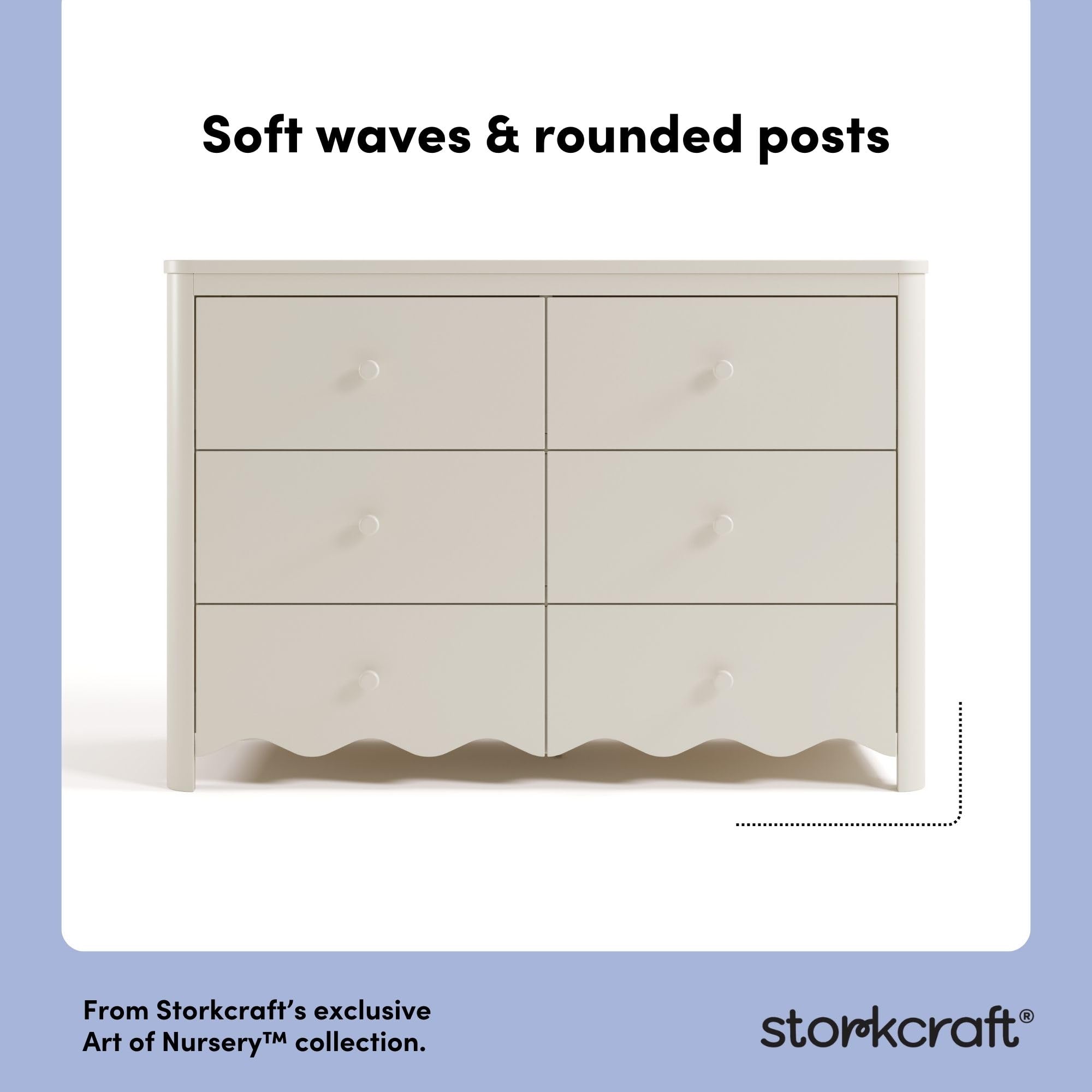 Storkcraft Casablanca 6 Drawer Dresser (Frosted Oat) – GREENGUARD Gold Certified, Nursery & Kids' Bedroom with Spacious Storage, Interlocking Drawer System, Easy Assembly with Pre-Installed Tracks