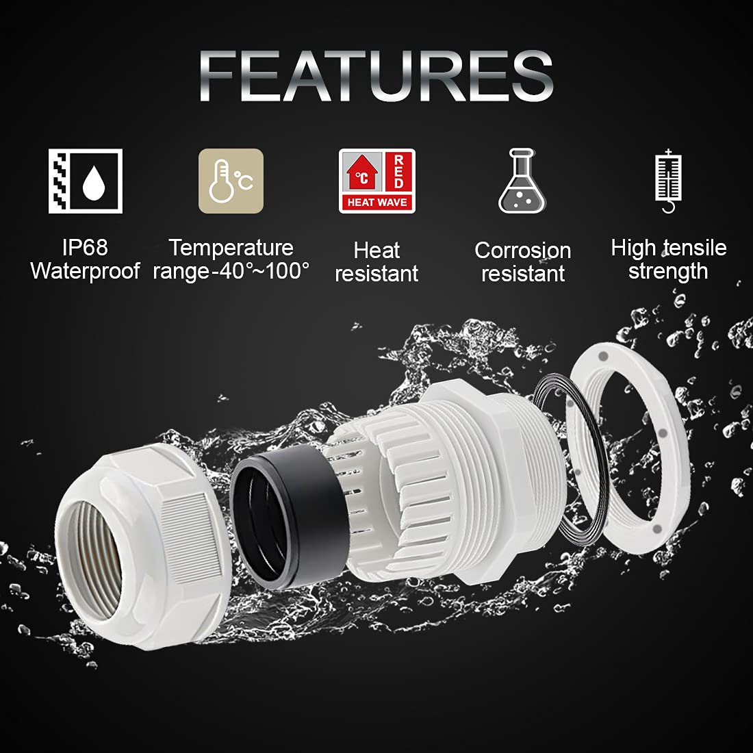 LeMotech Paquete de 50 prensaestopas NPT de 3/4 pulgadas, impermeables, ajustables, 12,5-18 mm, juntas de nailon gris con juntas