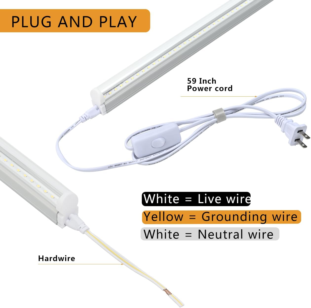 6 Pack T5 Integrated Single Fixture, 4FT 20W Linkable LED Shop Light Clear Cover,White Daylight 6500k 2200lm T5 Tube Lights for Garage Office Warehouse or Under Counter,Plug and Play