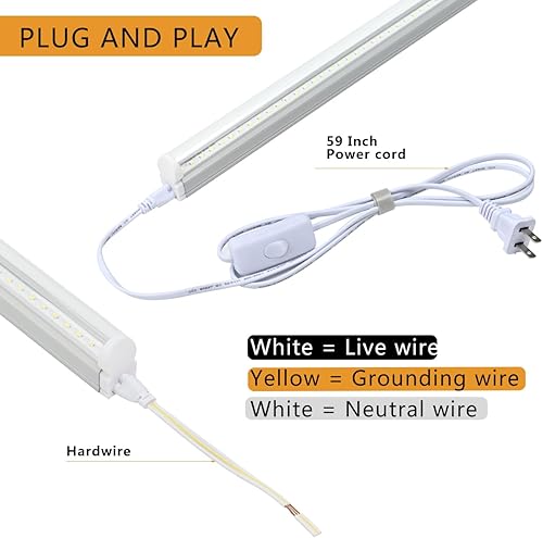 Miniatura 4 de Paquete de 6 lámparas T5 integradas individuales, cubierta transparente de luz LED enlazable de 4 pies y 20 W, luz diurna blanca de 6500 K, 2200