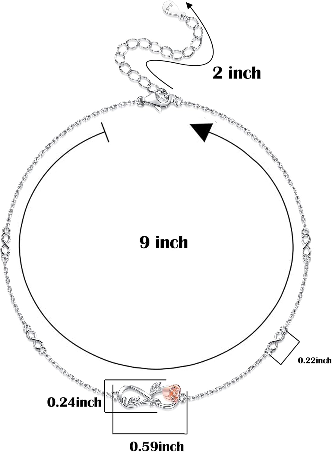 Infinity Ankle Bracelets for Women Sterling Silver Love Heart/Rose Flower/Sunflower Anklets -Summer Beach Ankle Chain Jewelry Gifts for Mom Women Wife Girlfriend