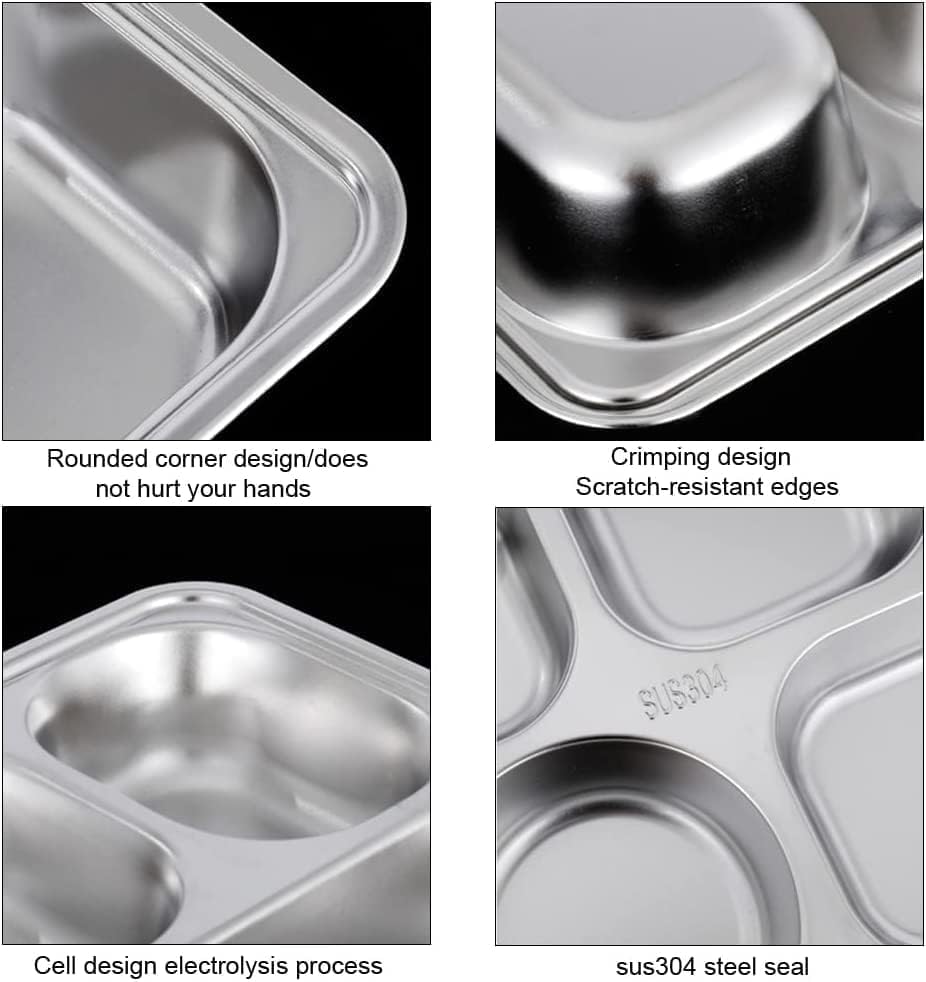 2 Pack Stainless Steel Divided Plates, Large 6 Sections Dinner Plates for Adults,Rectangular Serving Platter for Camping,Unbreakable Divided Portion Plates,Dishwasher Safe,Every Day Use - Image 4
