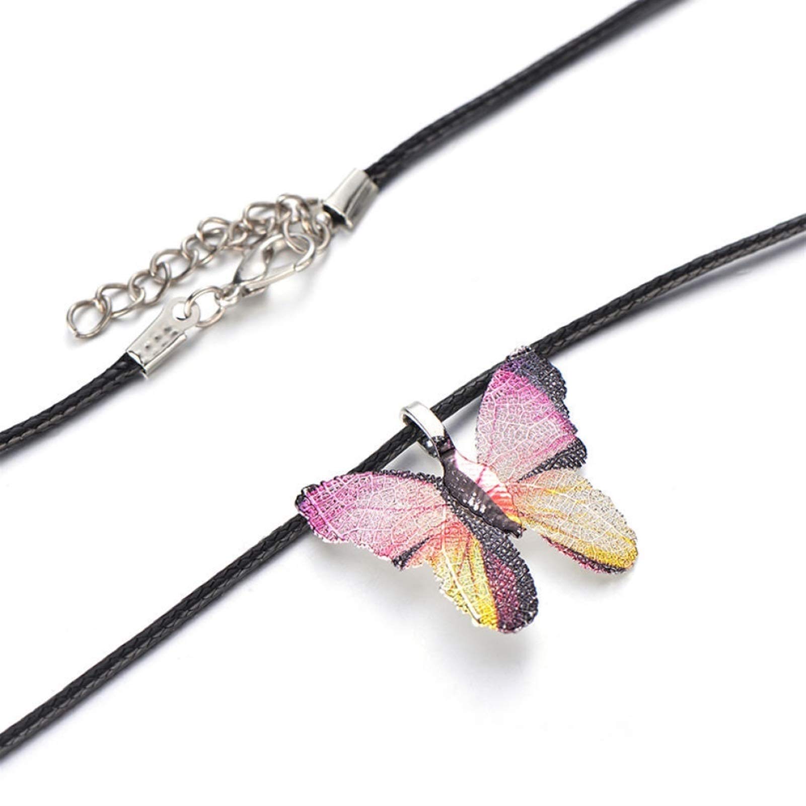 Collana con Ciondolo a Forma di Farfalla con Foglia Naturale Carina, Collana con Catena a Corda da Donna, Collana di Gioielli