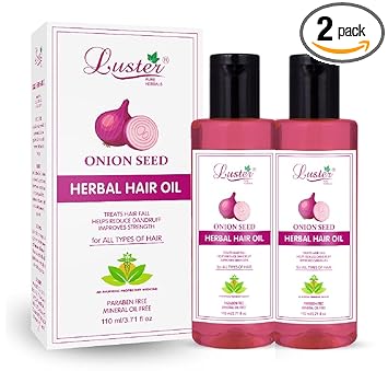 Luster Onion Seed Herbal Hair Oil | Helps Reduce Dandruff & Improve Strength | Onion Hair oil For Hair Growth | For Women & Men | For All Hair Types (Paraben & Mineral Oil Free) - Pack of 2-110 ml each