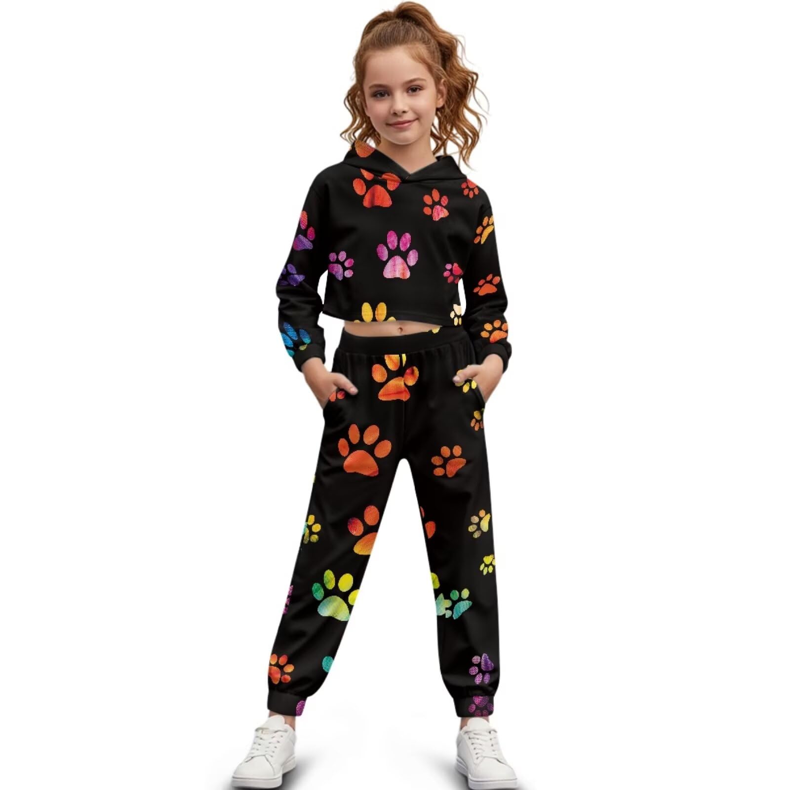 Dziewczęcy kombinezon dresowy, 2-częściowy zestaw z kapturem z długim rękawem, bluzy i spodnie dresowe, dziecięca bluza z kapturem, jesienny dres dla dziewczynek
