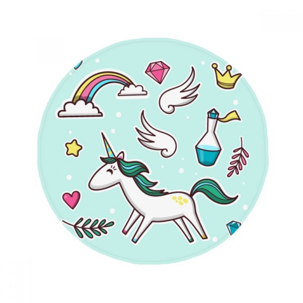Tapis licorne rond 80cm cadeau idéal multicolore avec ailes arc-en-ciel
