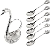 Vista 5 de Juego de cucharas de café de 4.8 pulgadas con soporte, cuchara de cisne y tenedor, cucharas doradas duraderas, estación de café, organizador