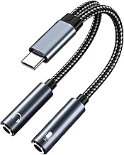 MMOBIEL USB-C to 3.5mm Aux Audio Headphone and Microphone Splitter 32 Bit Type-C to Dual 3.5mm Aux Y Splitter Headphone Microphone for iPhone 17 16 15, iPad, MacBook, Galaxy S25 S24 S23 S22 S21, Pixel