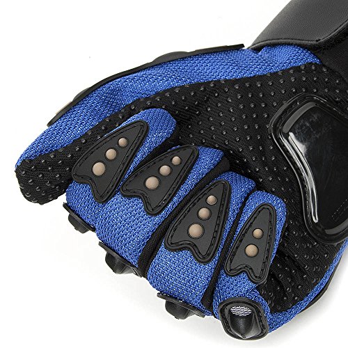 Tonsiki Carbon Fiber Motorcycle Motorbike Cycling Racing Full Finger Gloves (Blue, M)