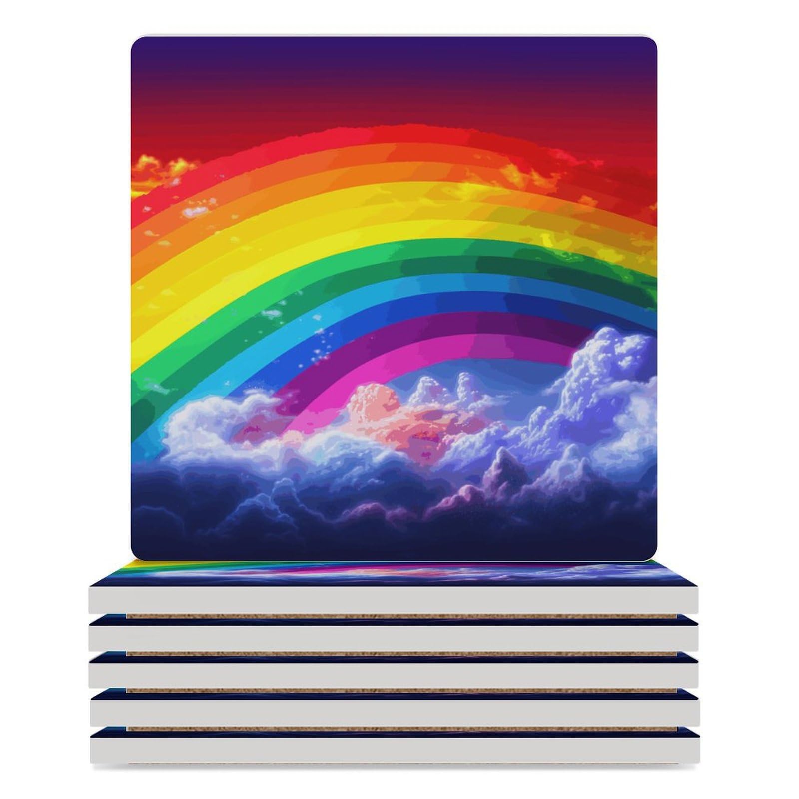 Dessous de verre céramique arc-en-ciel carré pour bureau cuisine et décoration de table