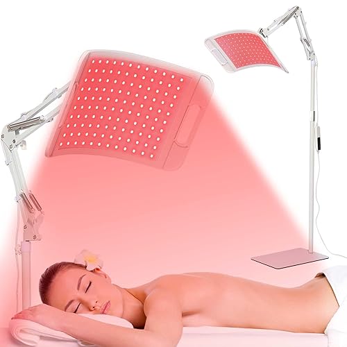 LEDINO Red Light Therapy for face body-660nm 850nm Infrared light therapy panel with Stand for home use,Timer function,Adjustable Head,red light therapy panel for body and face,gift idea for men women - White
