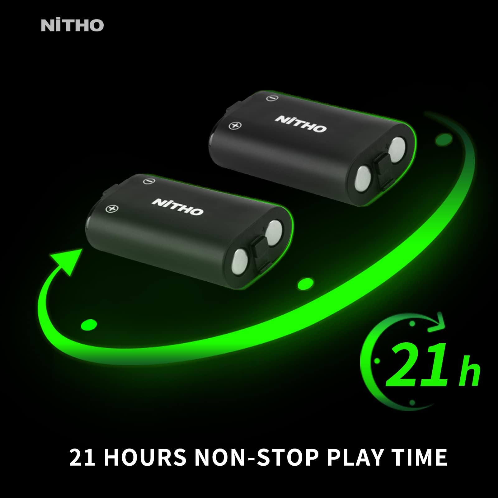 NiTHO Station de Charge Compatible avec Xbox One/Xbox Series X/S Manette, 2 Piles Rechargeables Incluses, Station de Charge Compacte avec Lumières Ambiantes Vertes et LED D'état de Charge (Noir)
