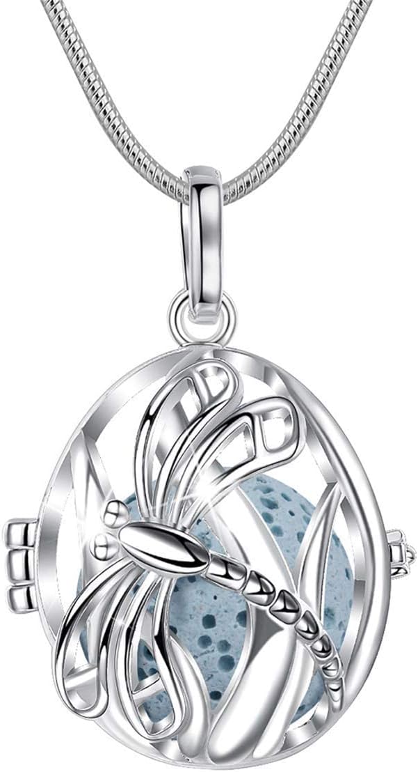 2 Pack Essential Oil Necklaces Diffuser for Women Aromatherapy Jewelry with Lava Rock Stones, Wise Owl & Elegant Dragonfly Pendant, 24" Chain