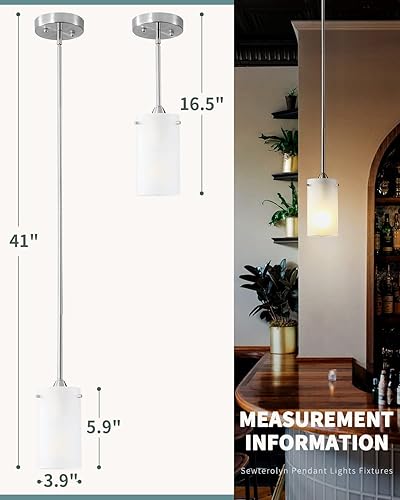 Miniatura 3 de Lámpara colgante para isla de cocina, paquete de 2 unidades, modernas luces colgantes de vidrio blanco esmerilado, mini lámpara colgante industrial