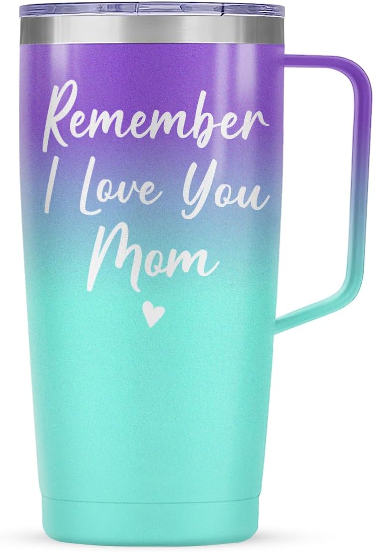 SANDJEST Mom Tumbler with Handle 20oz Stainless Steel Insulated Coffee Travel Mug Cup Moms Tumblers Gifts for Mother Mama Mommy from Daughter Son Gift for Mothers Birthday Christmas