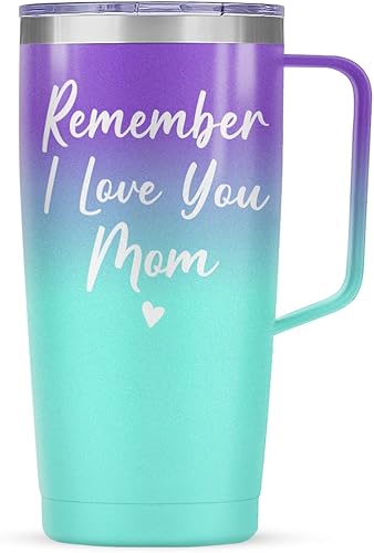 SANDJEST Vaso con asa de acero inoxidable de 20 onzas para mamá, taza de viaje para café, regalos para mamá, mamá, mamá de hija, hijo, regalo para