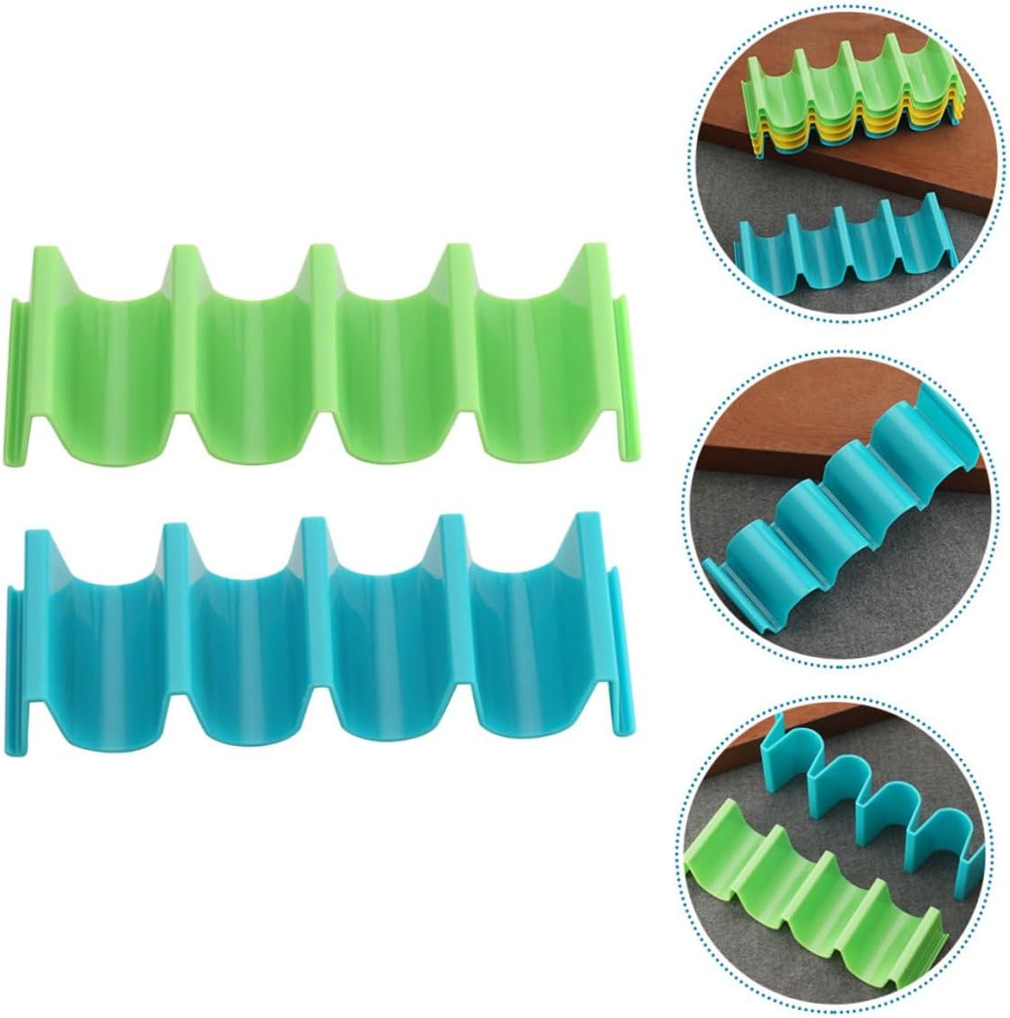 Plastic Taco Stand with Thick Non-slip Support Rack for Upright Tacos Burritos Sandwiches Pancakes Assorted Blue and Emerald Holders for Family and Camping Use