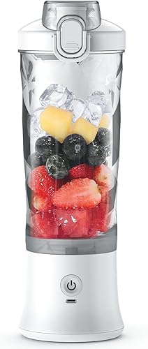 Total Chef Batidora portátil para batidos, mini exprimidor recargable por USB con tapa de viaje, 6 cuchillas, trituradora de hielo, licuadora