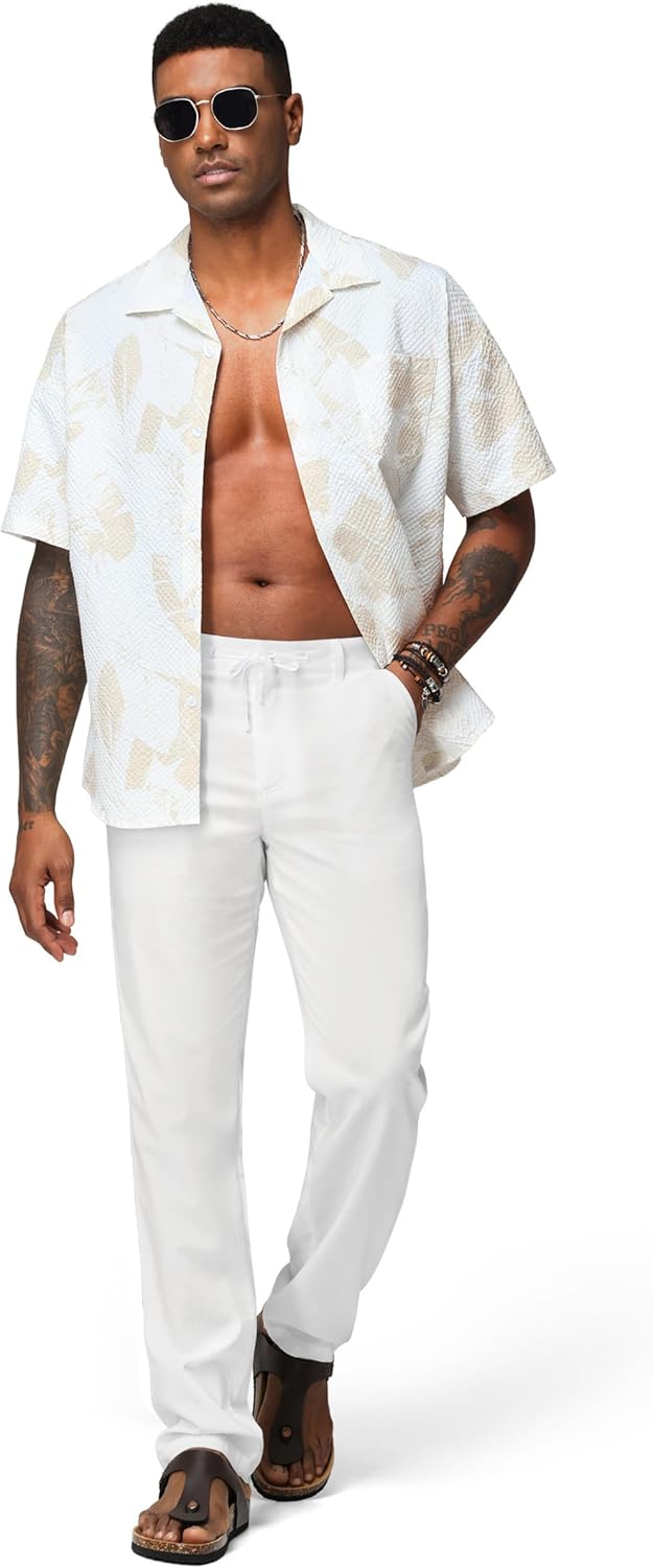 Men's Linen Pants Casual Linen Dress Pants with Drawstring and Pockets, Lightweight Straight-Leg Trousers 30" 32" - Image 5