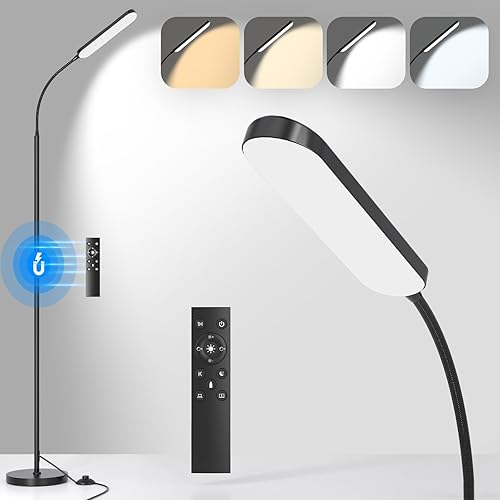 Tigial Floor Lamps for Living Room, LED Floor Lamp, 5 Brightness & 5 Color Temperature, Standing Reading Lamp for Bedroom with Timer & Memory Function, Lampe Sur Pied for Bedroom, Office, Gift - Black