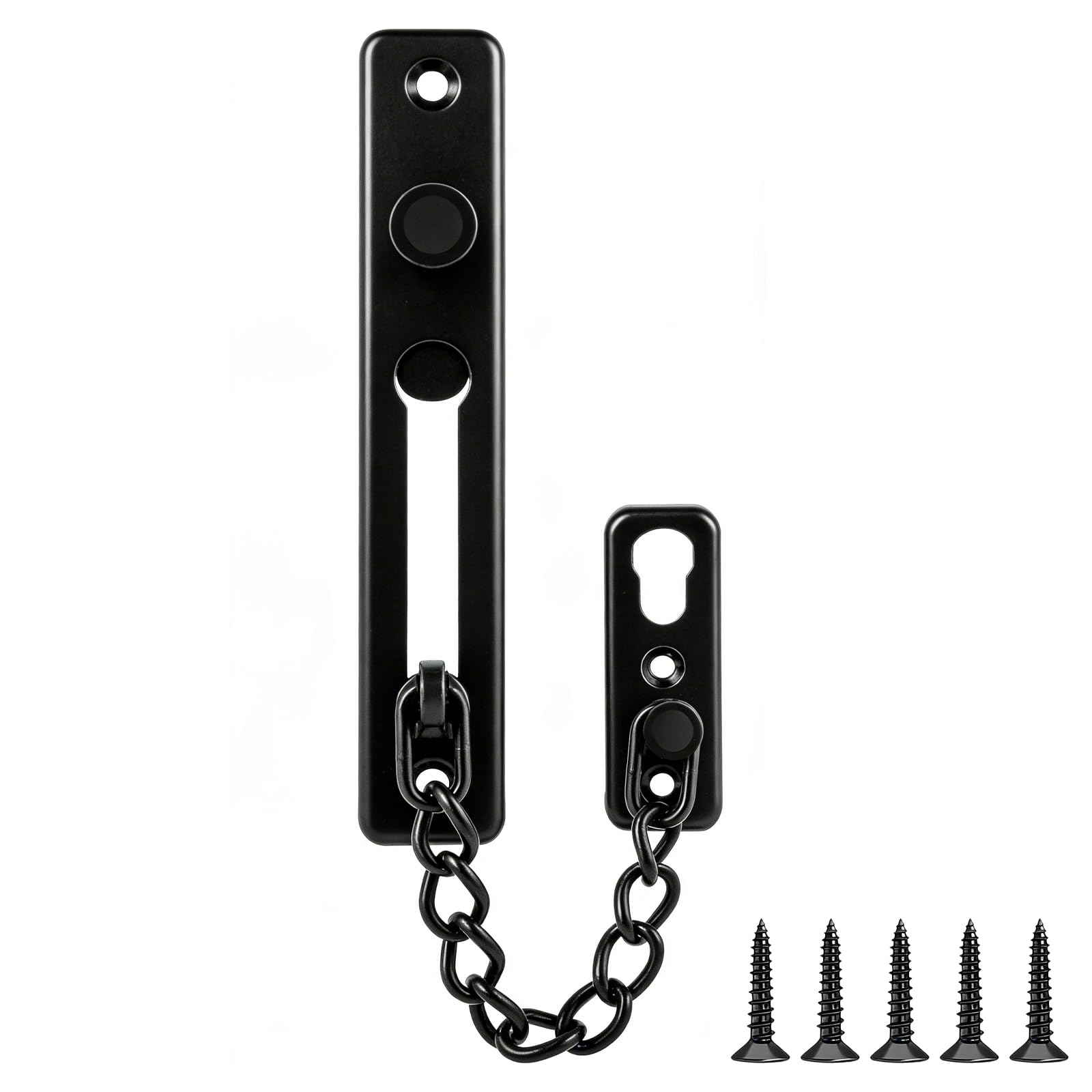 Merzio Door Chain Lock Heavy Duty Stainless Steel, Security Door Chain with Spring Anti-Theft Press Lock, Front Door Security Guard for Home, Hotel, Apartment & Bedroom (Black)
