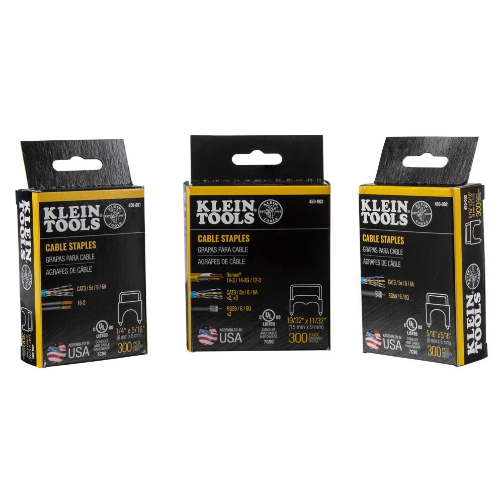 KLEIN TOOLS Strapazierfähiges Heftgerät für Sprach-, Daten-, Video- und nichtmetallisch ummanteltes (Romex)-Kabel, passend für Heftklammern 450-100, Orange, Schwarz, 1/4, 5/16 und 19/32 Zoll