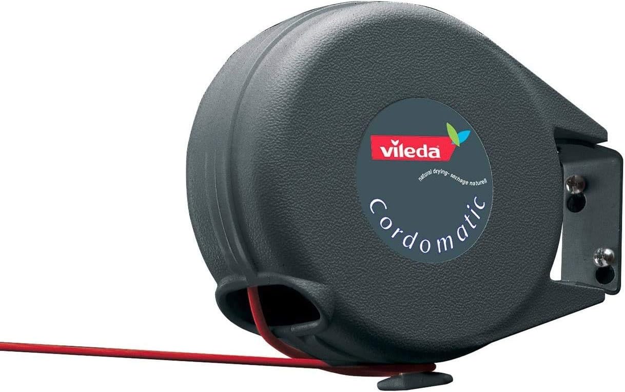 Vileda Cordomatic 15 Metre Automatic Retractable Clothes Line - Indoor outdoor Plastic washing line, Red