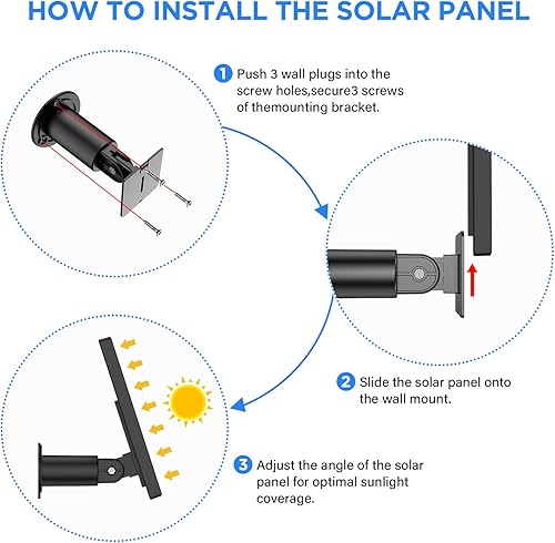 Vista 5 de OLAIKE Panel solar para batería Ring Stick Up Cam / Plug-in con cable de carga impermeable de 12 pies, no es necesario reemplazar la batería, negro