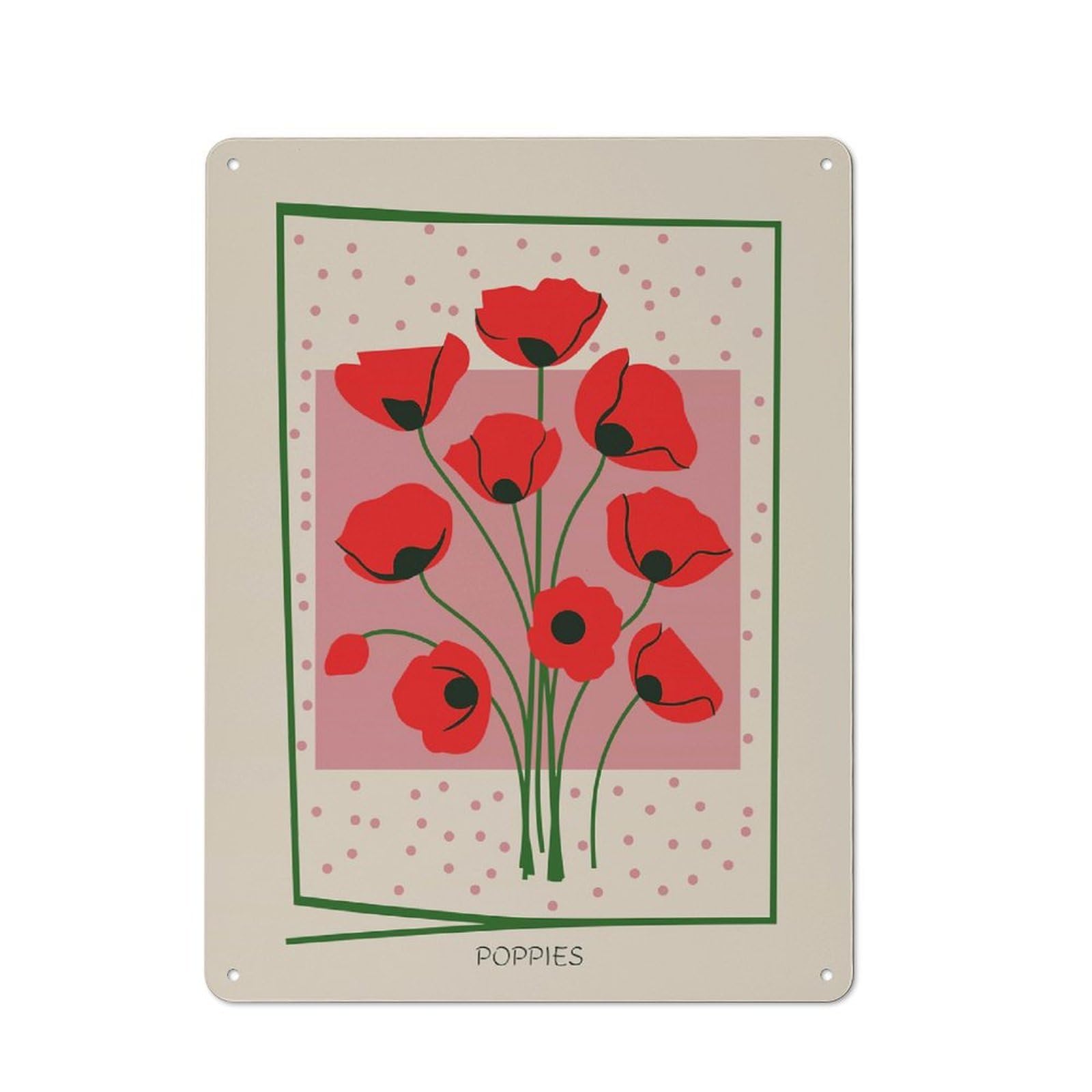 Junmoney Style-10 For Guest Room Or Hallway, Red Poppy Bouquet Mid Century Vintage Metal Sign 40X30cm, New-Space Wall Decor For Home Decor Collectors