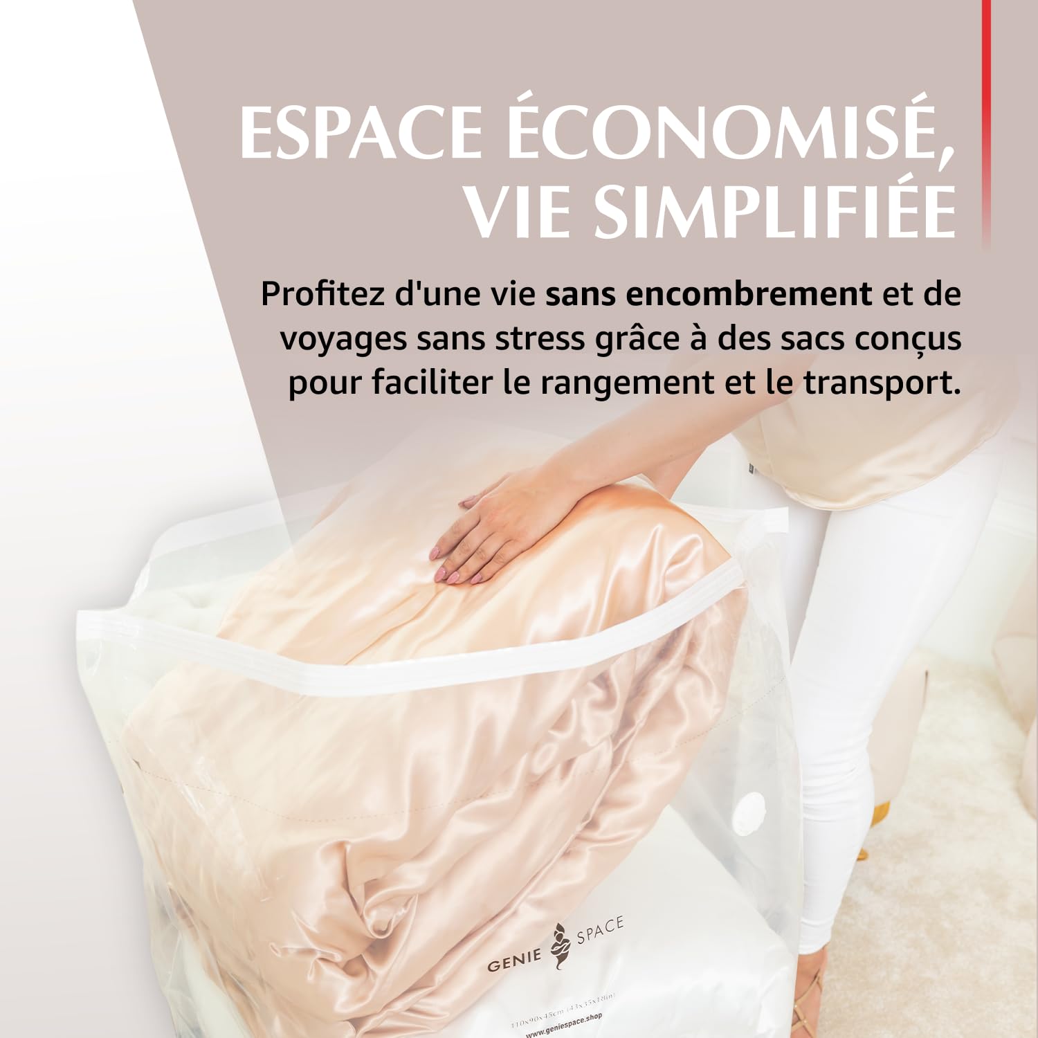 GENIE SPACE Sacs Sous Vide Cube Premium pour Vêtements, Literie et Rangement, Pack Variété 5 (1 Maxi + 2 XL + 2 L), Hermétiques, Réutilisables et Anti-Odeur, Gain de Place, Lot avec Pompe de Voyage