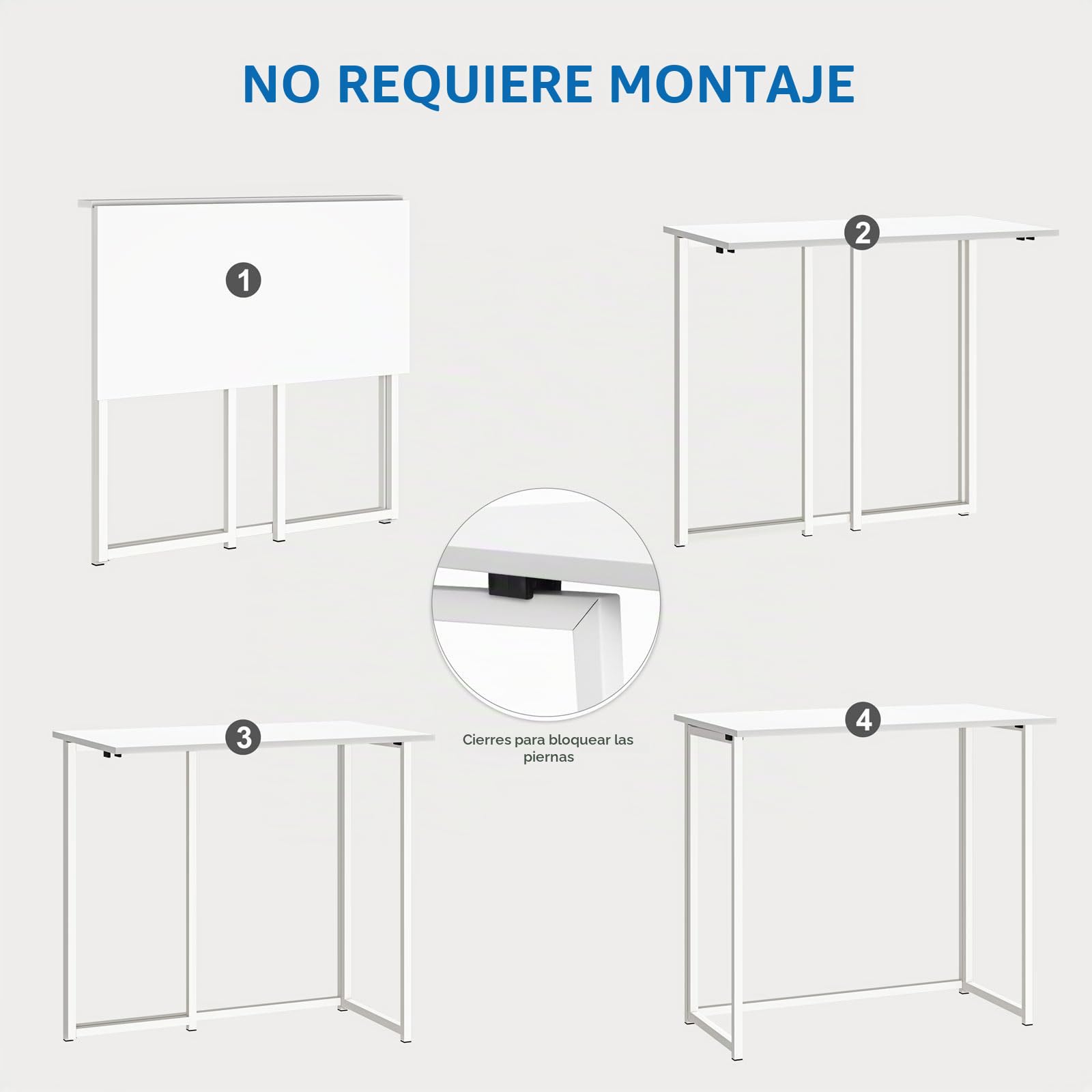 Dripex Mesa Escritorio Plegable, Mesa Ordenador, Compacto sin ensamblaje, Mesa de Estudio para Casa Oficina, Escritorio para computadora Manualidades, Blanca, 80 x 45 x 74 cm