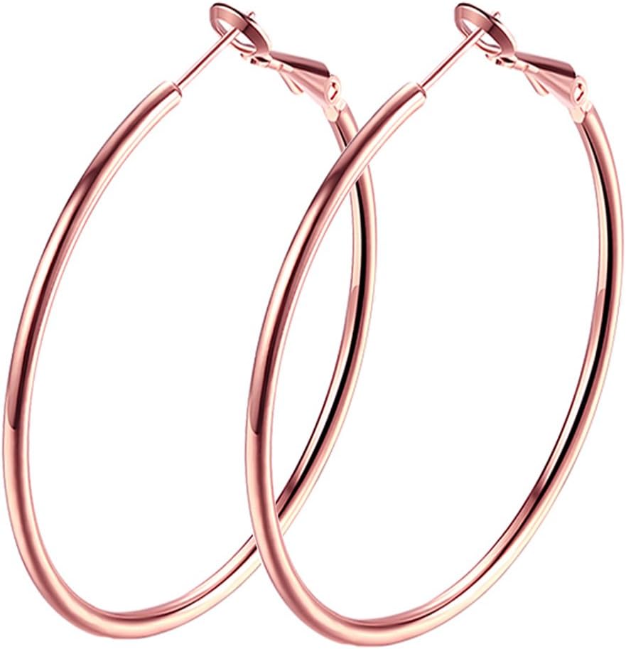 - Gold Hoop Earrings,18K Gold Plated Rounded Hoops Earrings for Women