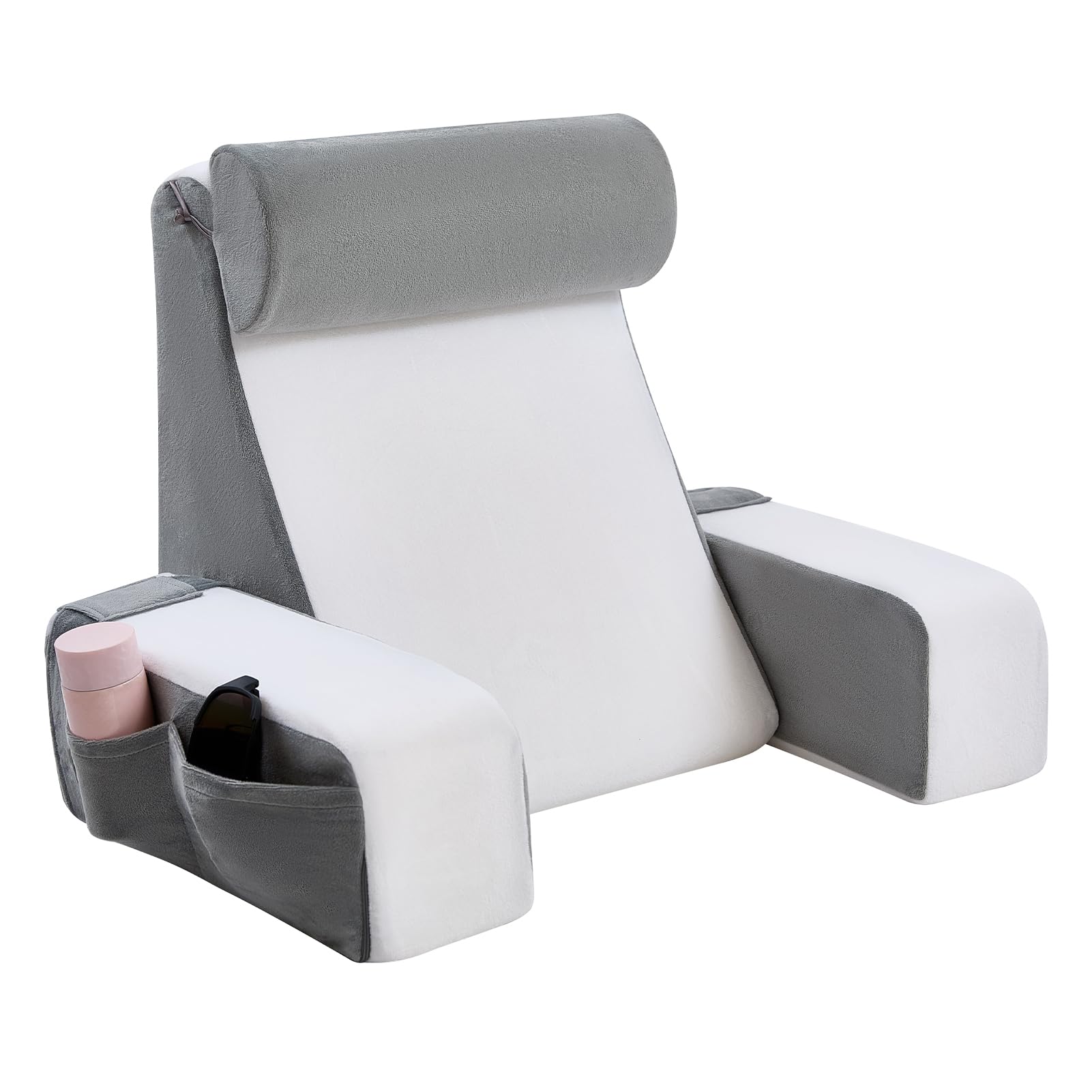 Lesekissen Für Bett Und Sofa, Rückenkissen Mit Abnehmbarer Nackenrolle & Armlehne, Rückenstützkissen Bett Mit Aufbewahrungstasche, Rückenlehne Kissen Zum Lesen, Arbeiten, Schlafen, Fernsehen