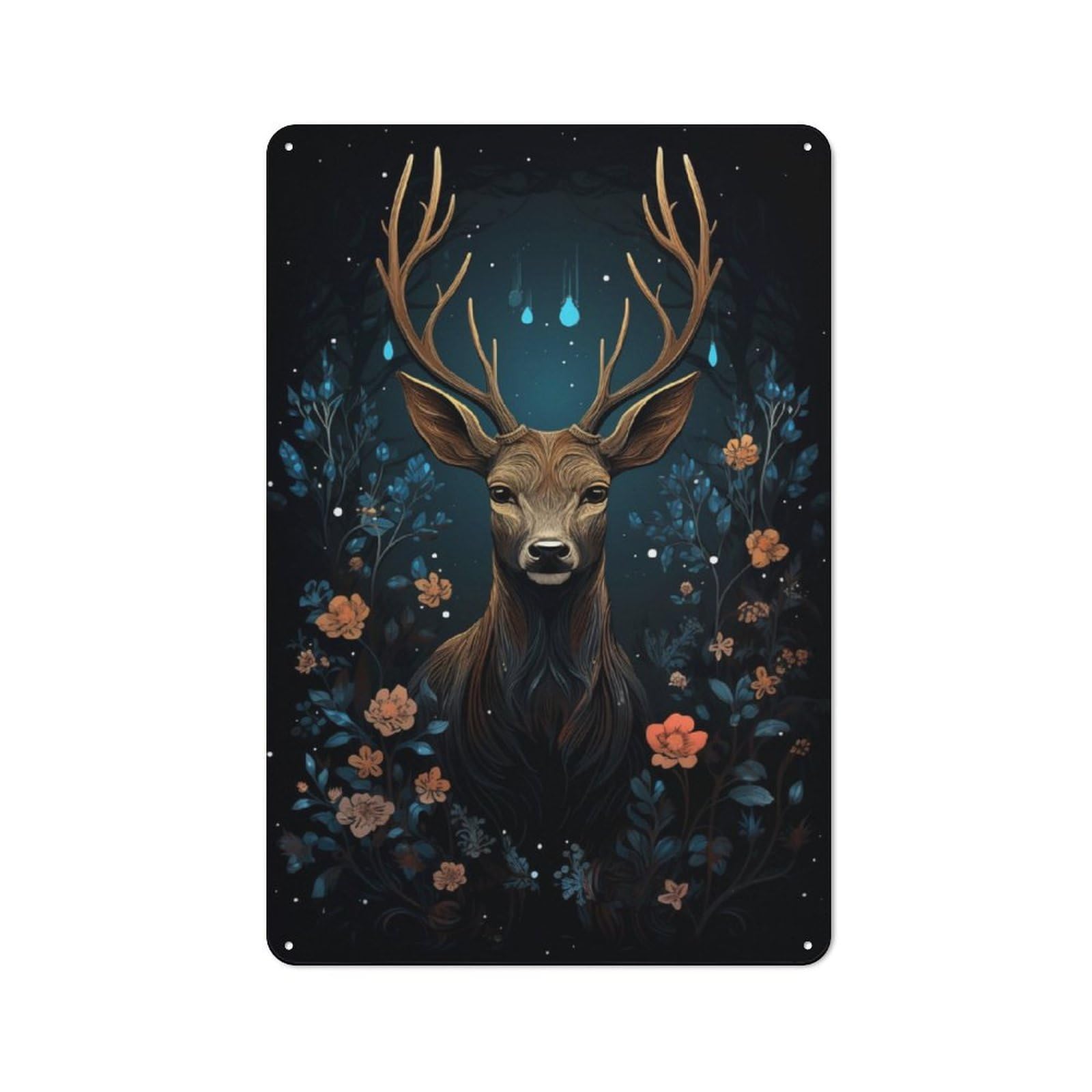 Junmoney Beautiful Deer And Flowers Nostalgic Decorative Tin Sign 30X20cm, Vintage Wall Decor For Lounge, Study, Pub Or Wall Gallery