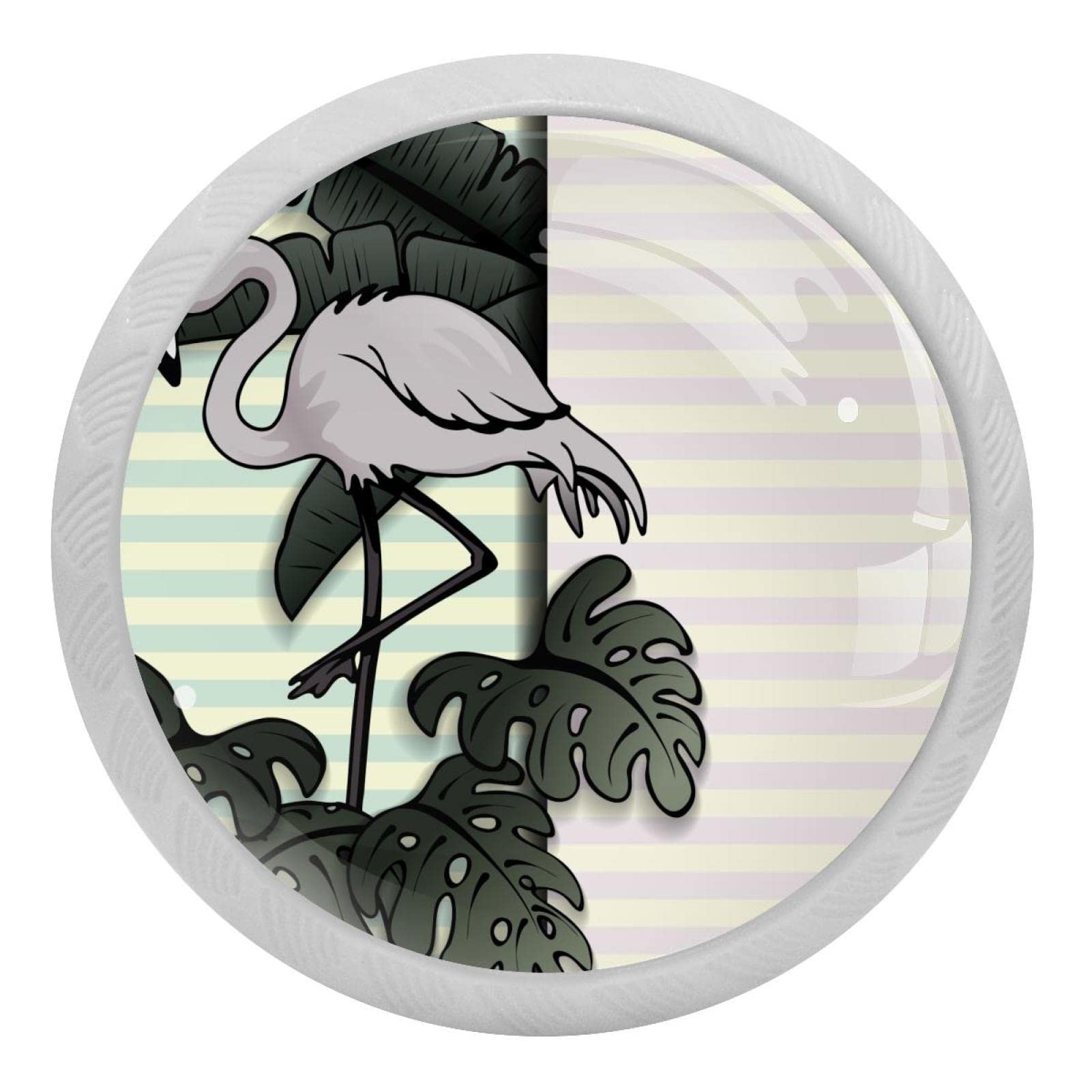 HonYea Pink Flamingo Tropical Flower Fluorescent Light Cupboard Cabinet Knobs Home Office Bedroom Livingroom Bathroom (4 Pack)