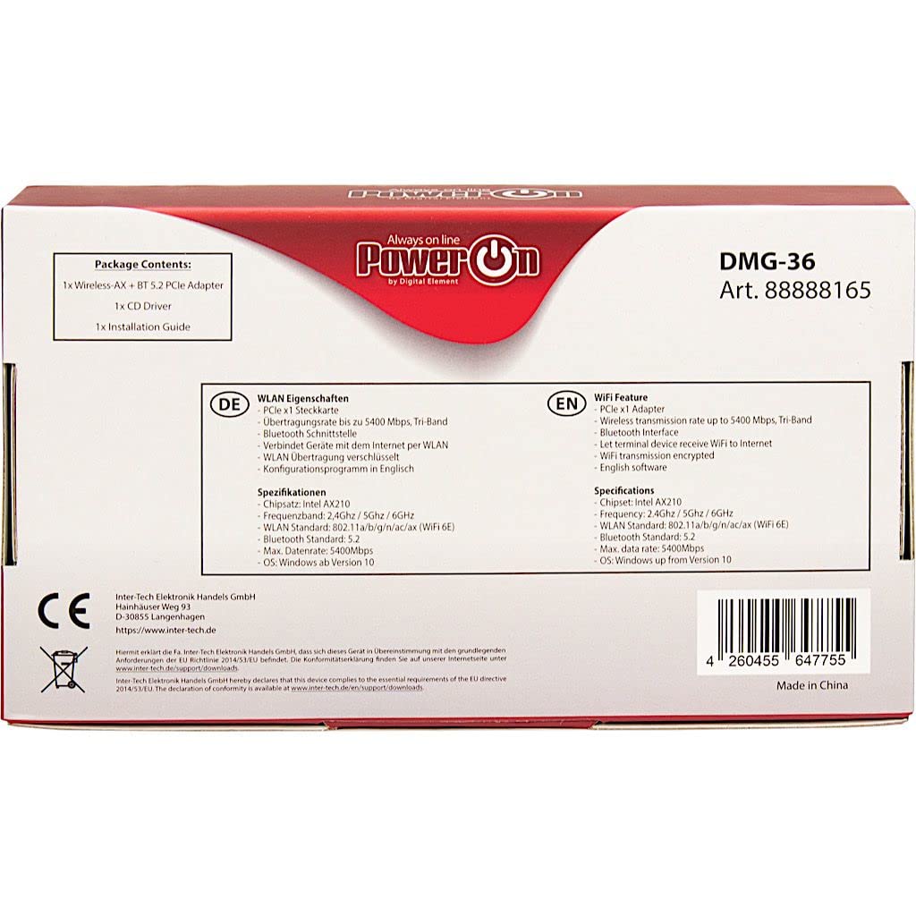 INTER TECH WI-FI6E+ BT5.2 ADAPTADOR PCIE DMG-36 5400 MBPS RETAIL
