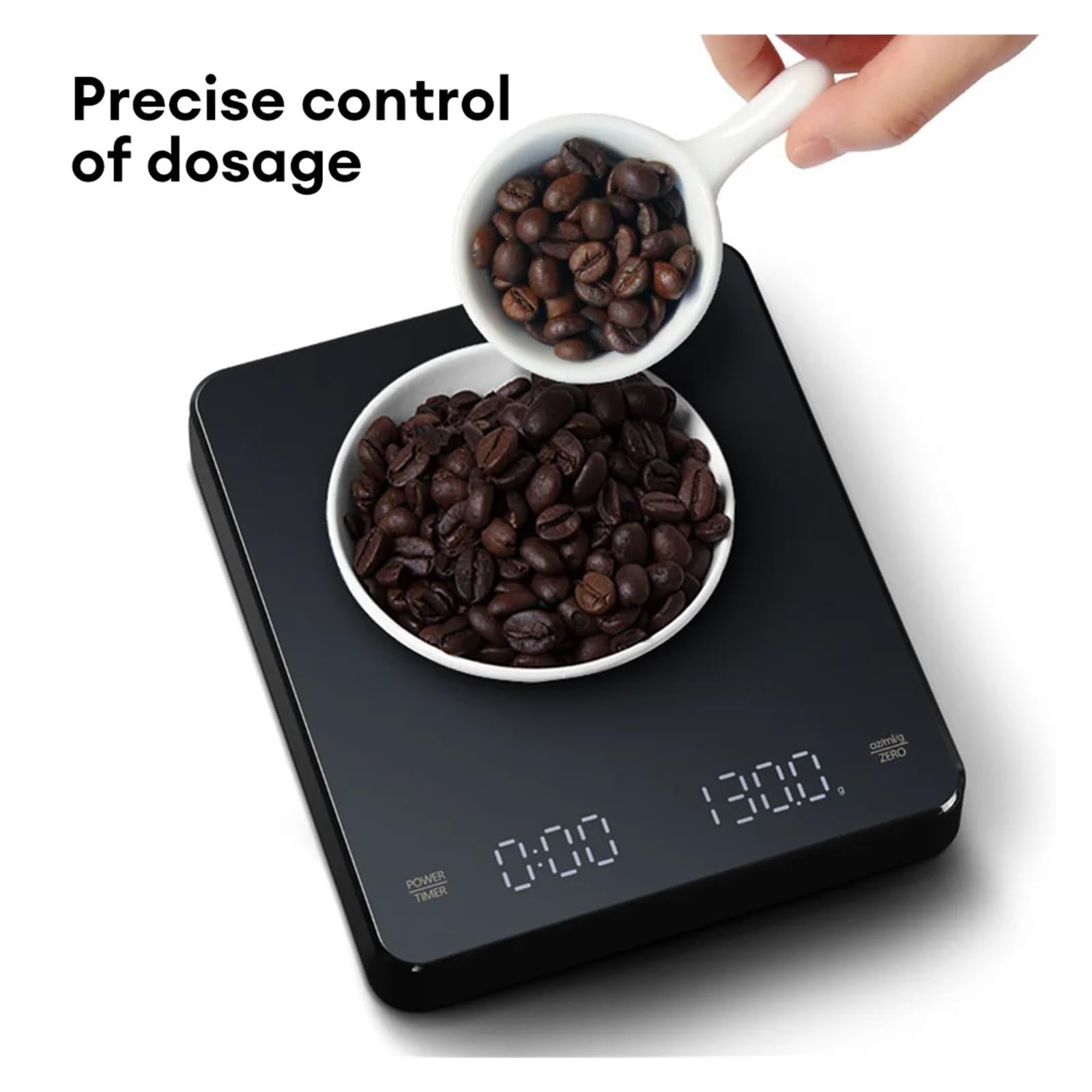 Bilancia Elettronica per caffè con Timer, Schermo LED, USB, 3 kg, 0,1 g, G/oz/ml, Misure ad Alta precisione, Timer Automatico, Bilancia da Cucina Intelligente