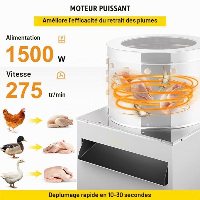 Machine à plumer Le Poulet 1500 W 20 po 275 TR/Min, plumeuse de Plumes de Poulet, Machine à plumer la volaille, plumeuse Automatique de Poulet - Idéal pour la volaille, Le Poule