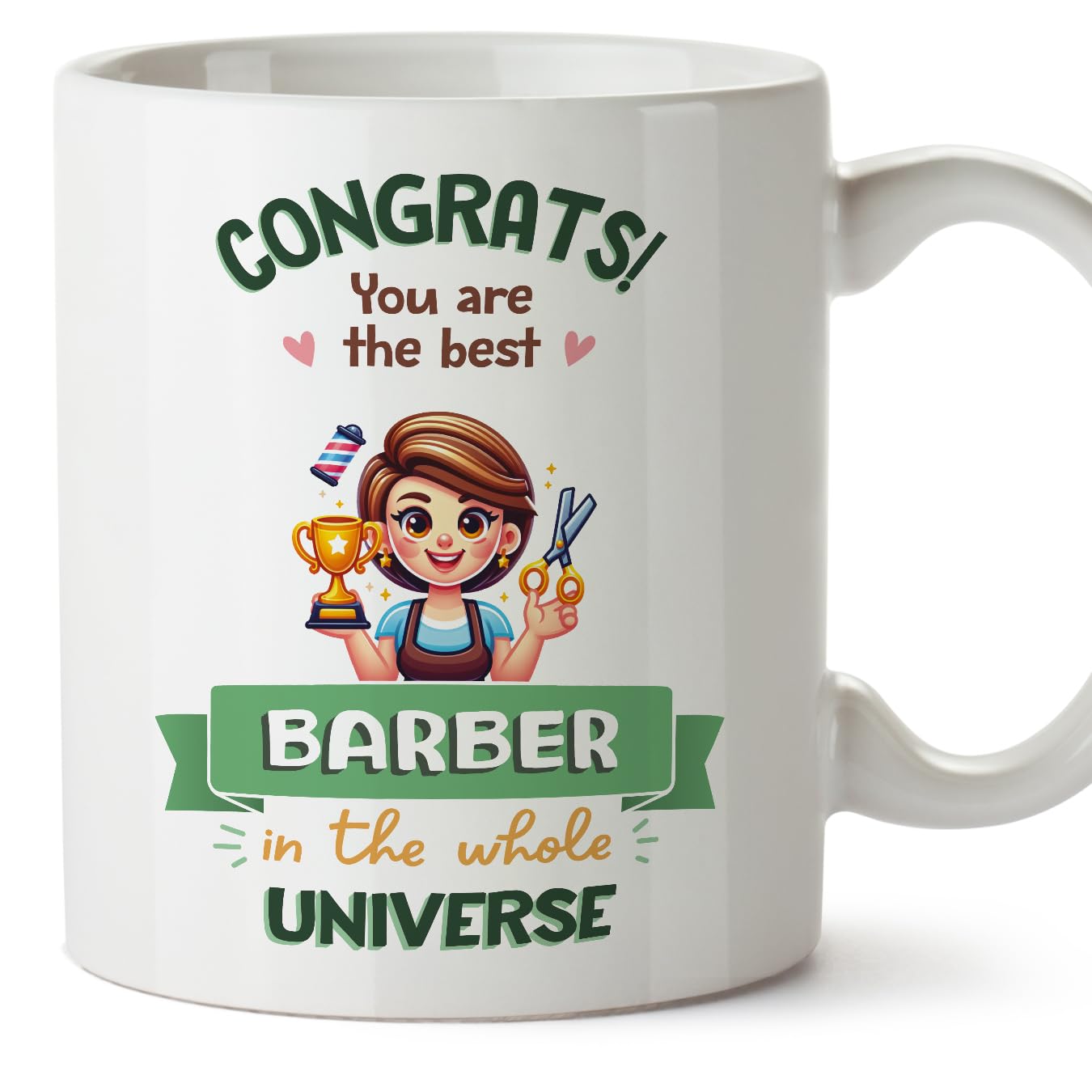 MUGFFINS Barber Woman Mug - in English - Best in Universe Trophy - Funny Gift for Colleagues - Ceramic 11oz Mug โ image 1