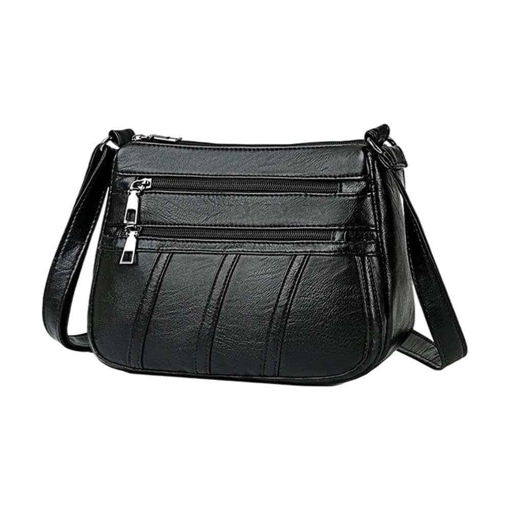 ZBDZSW Bolso Bandolera Estilo Retro de Moda para Mujer, Bolso de Mensajero Informal de Cuero PU, Bolso de Hombro con Correa Larga, Negro Black