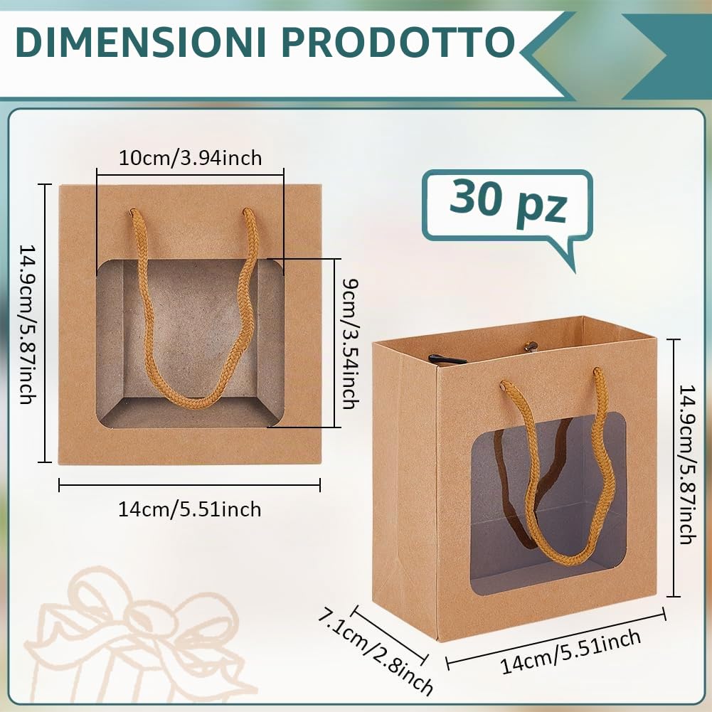 BENECREAT 30 pz Sacchetti Regalo con Manici, BurlyWood, 14x7.1x14.9cm