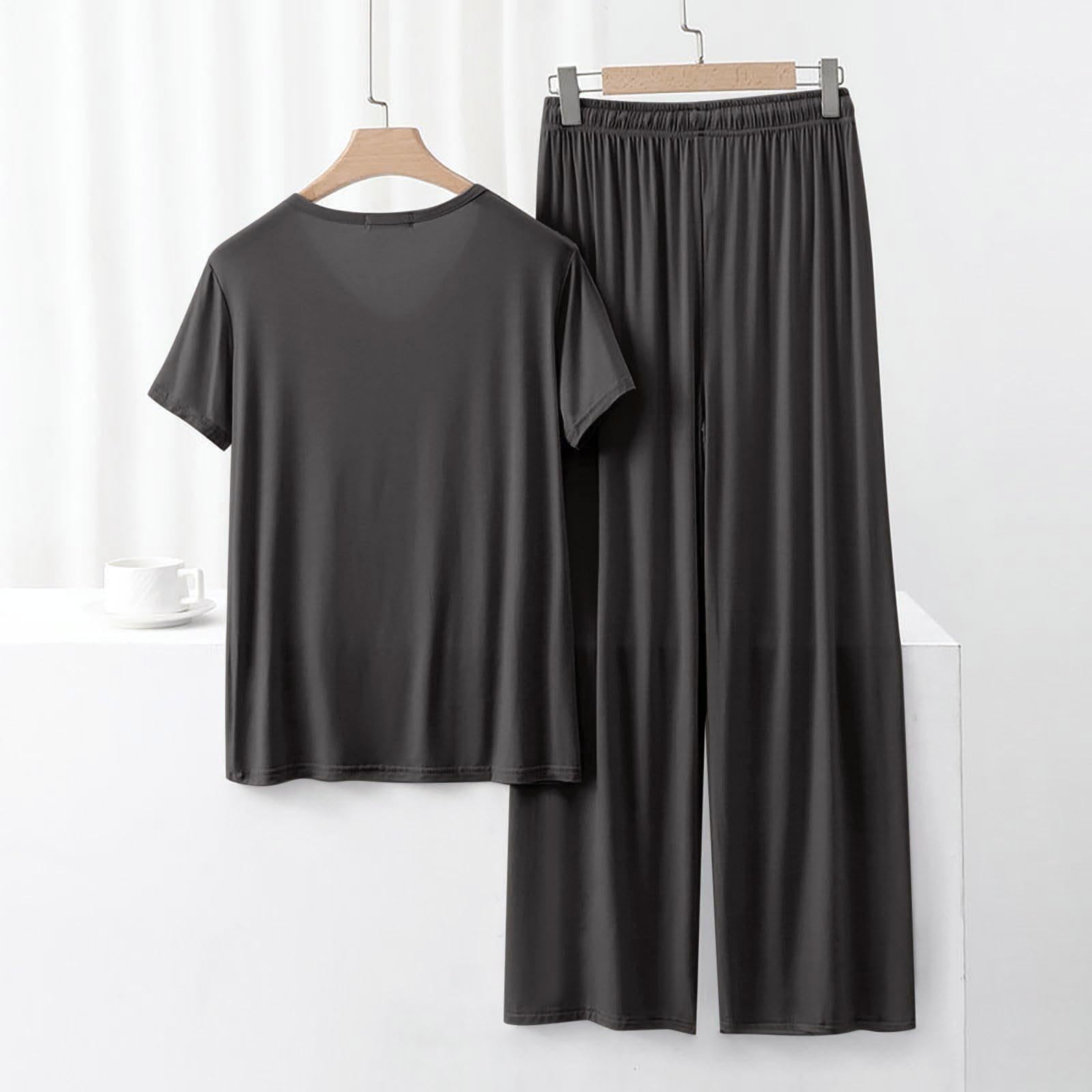 Pijama de mujer de verano corto sexy, pijama para mujer, algodón muy grande | Noche de cuello sastre Camisas de noche Albornoces Caraco Talla Elástica Slacks Suave / Suave Conjunto Pijama Sudadero