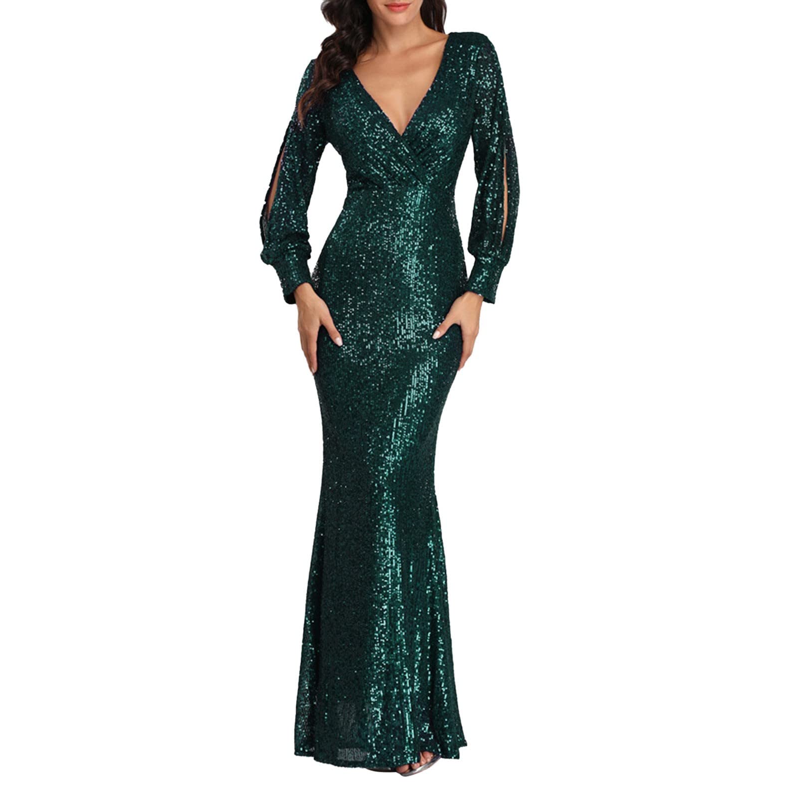 Genérico 2026 Vestido Formal de Lentejuelas para Mujer con Escote en V Ajuste Bodycon y Tirantes Elegante Abrigo para Cóctel y Noche