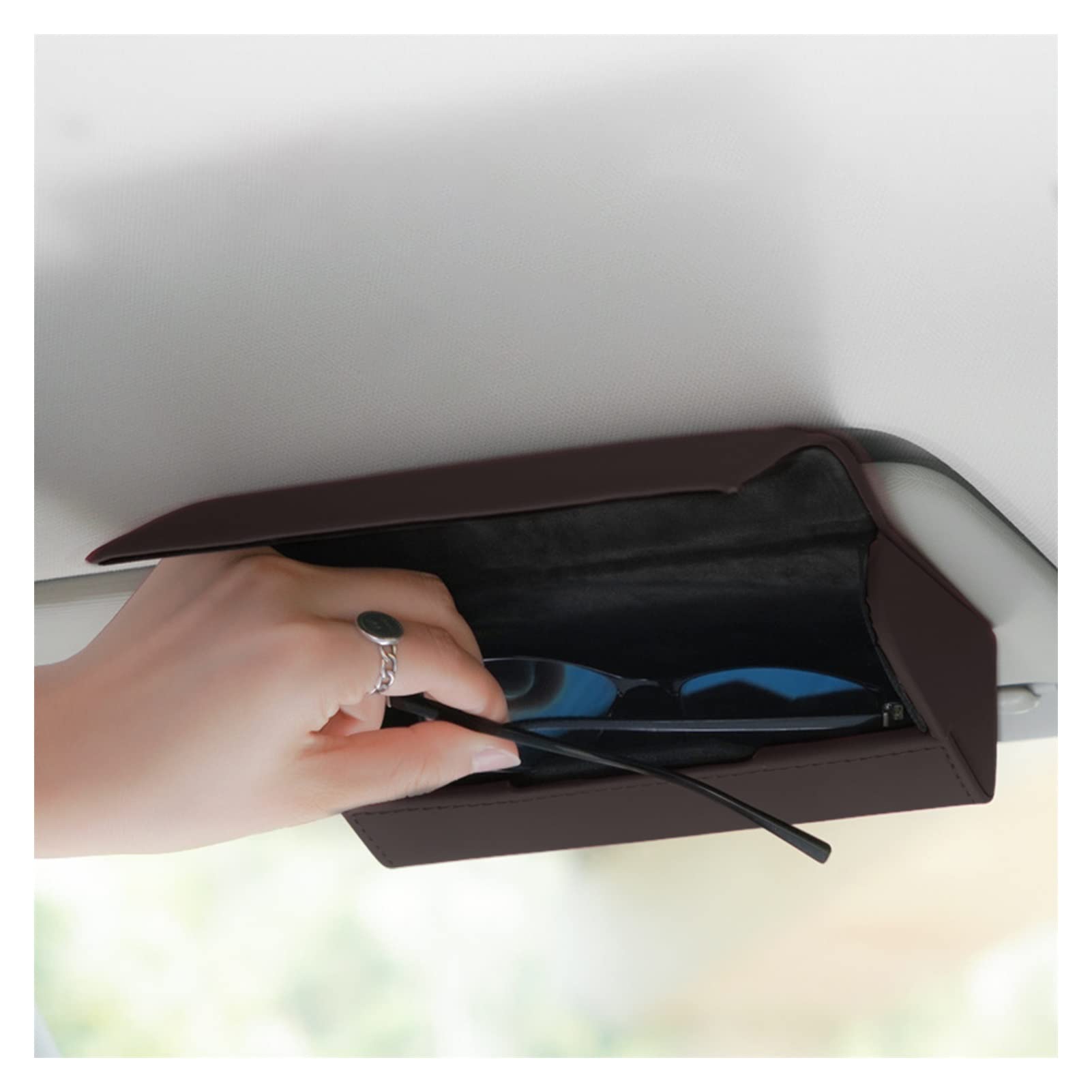 Xuanqingyi Store Uchwyt na okulary przeciwsłoneczne Visor Magnetyczne skórzane etui na okulary kompatybilne z osłoną przeciwsłoneczną samochodu Anti-Cratch PU Skórzane etui na okulary przeciwsłoneczne