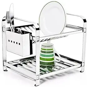 Escorredor Mak Inox Aço Inox 12 Pratos Porta talher Aço Inox
